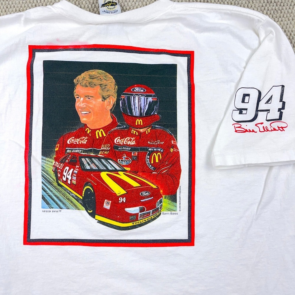 Vintage Bill Elliott Shirt Men XL White McDonalds 90s Racing Single Stitch 94 *